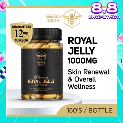 MANUKA SOUTH Premium Royal Jelly Extra Strength 1000mg Dietary Supplement Soft Gel Capsule (For Skin, Anti-Aging, Joint, Heart, & Brain Immunity) 160s