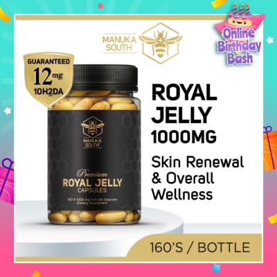 MANUKA SOUTH Premium Royal Jelly Extra Strength 1000mg Dietary Supplement Soft Gel Capsule (For Skin, Anti-Aging, Joint, Heart, & Brain Immunity) 160s