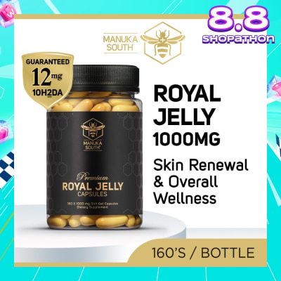 MANUKA SOUTH Premium Royal Jelly Extra Strength 1000mg Dietary Supplement Soft Gel Capsule (For Skin, Anti-Aging, Joint, Heart, & Brain Immunity) 160s