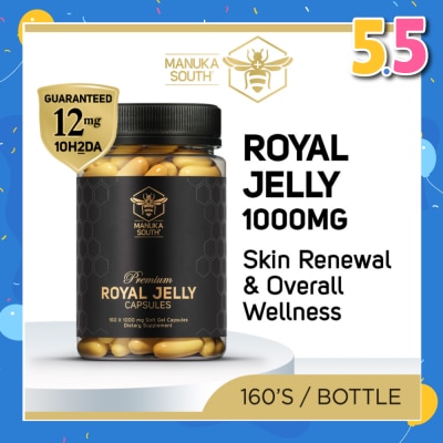 MANUKA SOUTH Premium Royal Jelly Extra Strength 1000mg Dietary Supplement Soft Gel Capsule (For Skin, Anti-Aging, Joint, Heart, & Brain Immunity) 160s