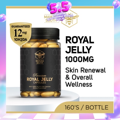 MANUKA SOUTH - Premium Royal Jelly Extra Strength 1000mg Dietary Supplement Soft Gel Capsule (For Skin, Anti-Aging, Joint, Heart, & Brain Immunity) 160s