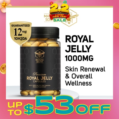 MANUKA SOUTH Premium Royal Jelly Extra Strength 1000mg Dietary Supplement Soft Gel Capsule (For Skin, Anti-Aging, Joint, Heart, & Brain Immunity) 160s