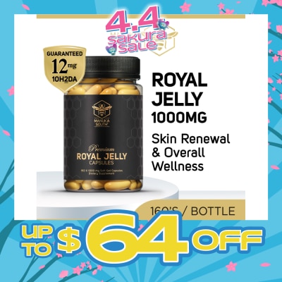 MANUKA SOUTH - Premium Royal Jelly Extra Strength 1000mg Dietary Supplement Soft Gel Capsule (For Skin, Anti-Aging, Joint, Heart, & Brain Immunity) 160s