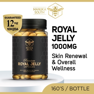 MANUKA SOUTH Premium Royal Jelly Extra Strength 1000mg Dietary Supplement Soft Gel Capsule (For Skin, Anti-Aging, Joint, Heart, & Brain Immunity) 160s