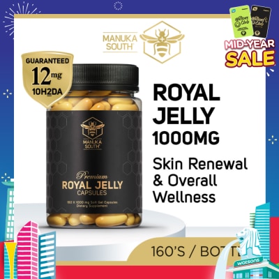 MANUKA SOUTH Premium Royal Jelly Extra Strength 1000mg Dietary Supplement Soft Gel Capsule (For Skin, Anti-Aging, Joint, Heart, & Brain Immunity) 160s