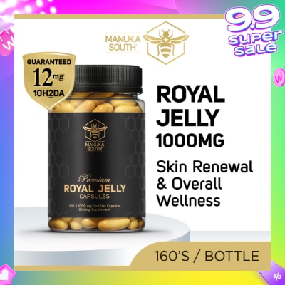 MANUKA SOUTH Premium Royal Jelly Extra Strength 1000mg Dietary Supplement Soft Gel Capsule (For Skin, Anti-Aging, Joint, Heart, & Brain Immunity) 160s