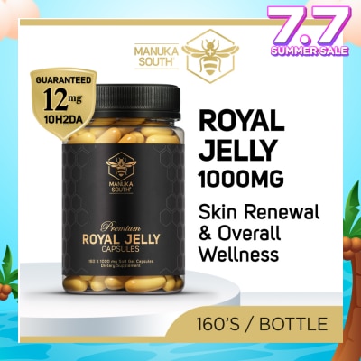 MANUKA SOUTH Premium Royal Jelly Extra Strength 1000mg Dietary Supplement Soft Gel Capsule (For Skin, Anti-Aging, Joint, Heart, & Brain Immunity) 160s