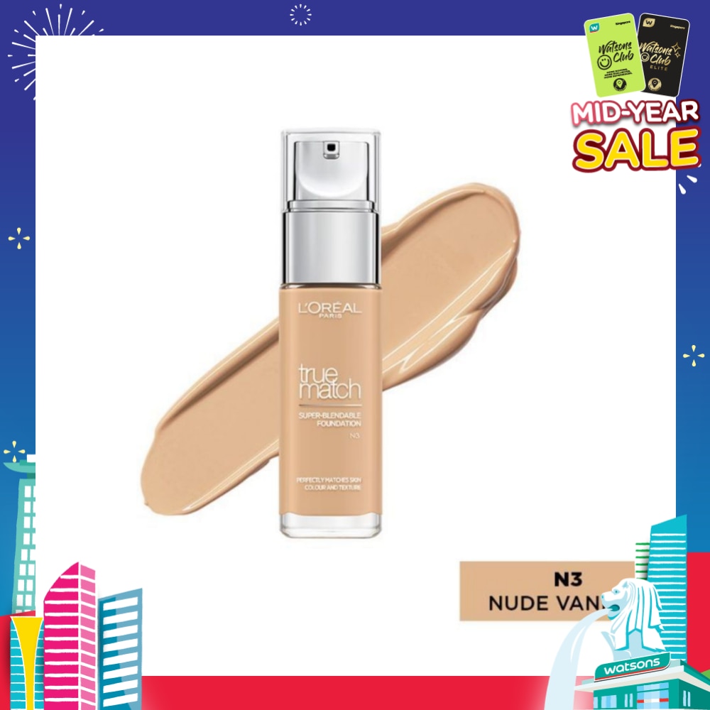 L'OREAL PARIS MAKEUP True Match Liquid Foundation with SPF and Hyaluronic Acid N3 Nude Vanilla 30ml