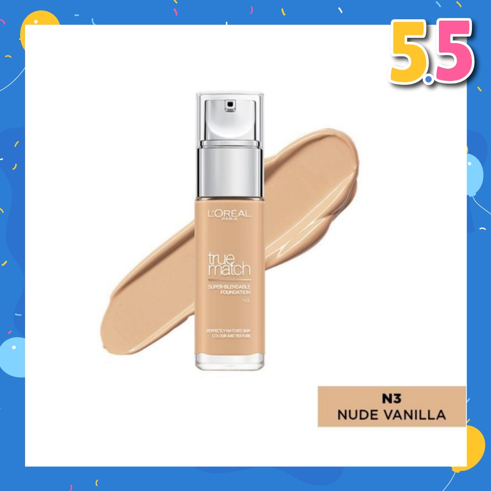 L'OREAL PARIS MAKEUP True Match Liquid Foundation with SPF and Hyaluronic Acid N3 Nude Vanilla 30ml