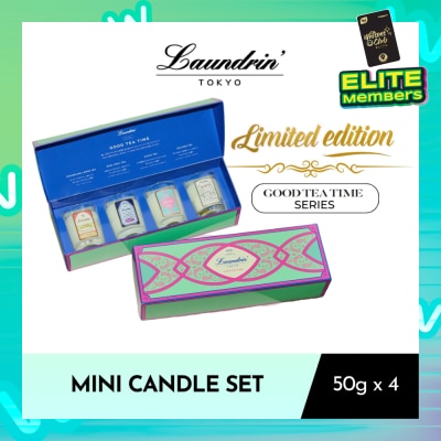 LAUNDRIN Good Tea Time Series Limited Edition Mini Candle 50g Packset consists Darjeeling Lemon Tea 1s + Earl Grey Tea1s + White Tea 1s + Oolong Tea 1s