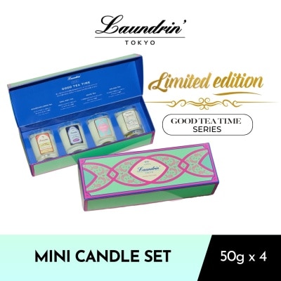 LAUNDRIN [XMAS GIFT] Good Tea Time Series Limited Edition Mini Candle 50g Packset consists Darjeeling Lemon Tea 1s + Earl Grey Tea1s + White Tea 1s + Oolong Tea 1s