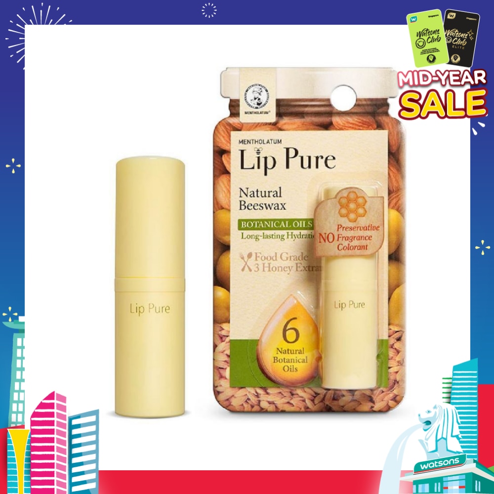 Lip Pure Botanical Oil Fragrance Free (Natural Beewax Formulation + Infused With Botanical Oil + Protect & Condition Lips) 4g
