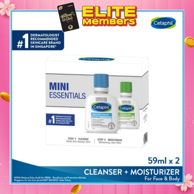 CETAPHIL Mini Essentials For Face & Body Packset (Gentle Skin Cleanser 59ml & Moisturizing Lotion 59ml) 1s