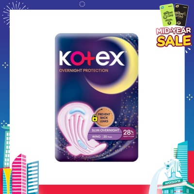 KOTEX Soft & Smooth 360° Protection Slim Overnight Sanitary Pad Wing 28cm (For Heavy Flow) 20s