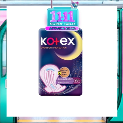 KOTEX Soft & Smooth 360° Protection Slim Overnight Sanitary Pad Wing 28cm (For Heavy Flow) 20s image