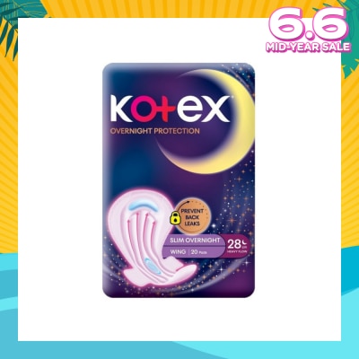 KOTEX Soft & Smooth 360° Protection Slim Overnight Sanitary Pad Wing 28cm (For Heavy Flow) 20s