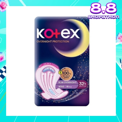 KOTEX Soft & Smooth 360° Protection Slim Overnight Sanitary Pad Wing 32cm (For Heavy Flow) 18s