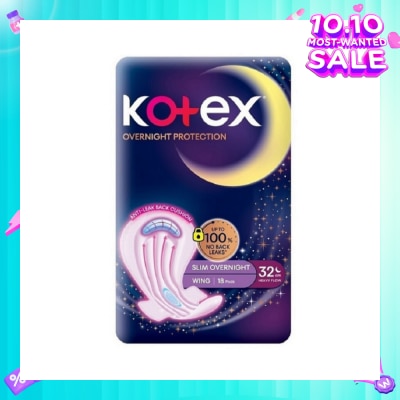 KOTEX Soft & Smooth 360° Protection Slim Overnight Sanitary Pad Wing 32cm (For Heavy Flow) 18s