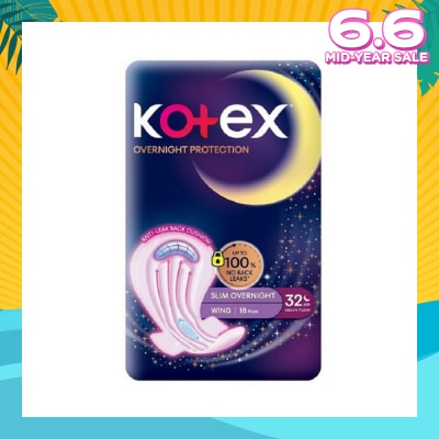 KOTEX Soft & Smooth 360° Protection Slim Overnight Sanitary Pad Wing 32cm (For Heavy Flow) 18s