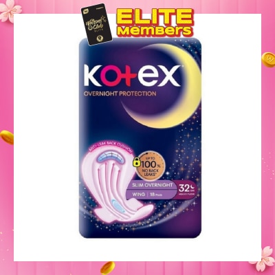KOTEX Soft & Smooth 360° Protection Slim Overnight Sanitary Pad Wing 32cm (For Heavy Flow) 18s