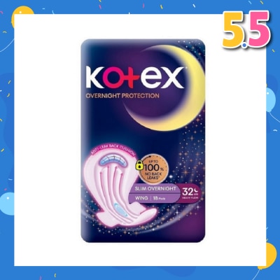 KOTEX Soft & Smooth 360° Protection Slim Overnight Sanitary Pad Wing 32cm (For Heavy Flow) 18s