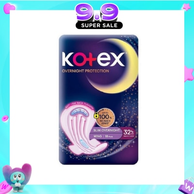 KOTEX - Soft & Smooth 360° Protection Slim Overnight Sanitary Pad Wing 32cm (For Heavy Flow) 18s image