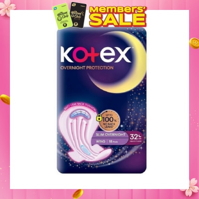 KOTEX Soft & Smooth 360° Protection Slim Overnight Sanitary Pad Wing 32cm (For Heavy Flow) 18s
