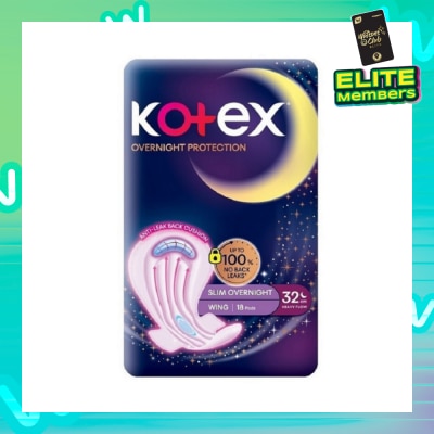 KOTEX Soft & Smooth 360° Protection Slim Overnight Sanitary Pad Wing 32cm (For Heavy Flow) 18s
