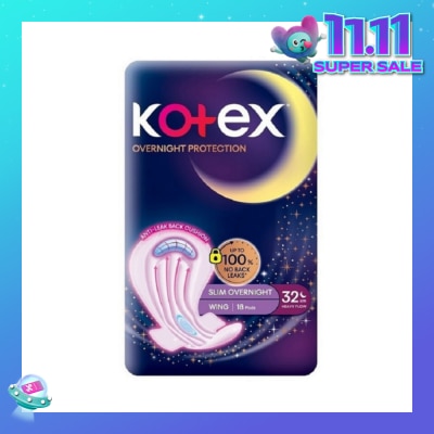 KOTEX Soft & Smooth 360° Protection Slim Overnight Sanitary Pad Wing 32cm (For Heavy Flow) 18s