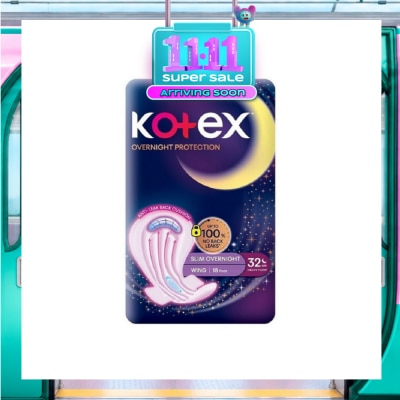 KOTEX Soft & Smooth 360° Protection Slim Overnight Sanitary Pad Wing 32cm (For Heavy Flow) 18s image