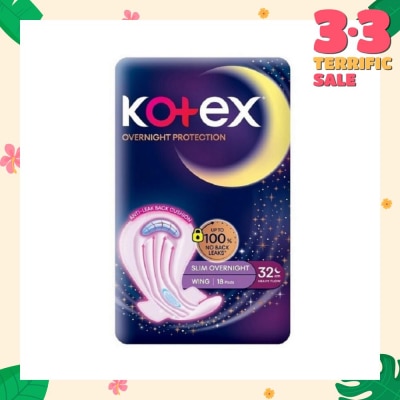 KOTEX Soft & Smooth 360° Protection Slim Overnight Sanitary Pad Wing 32cm (For Heavy Flow) 18s