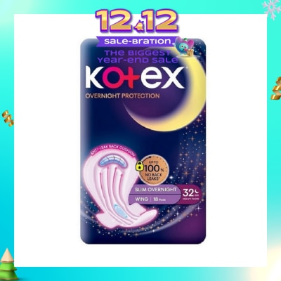 KOTEX Soft & Smooth 360° Protection Slim Overnight Sanitary Pad Wing 32cm (For Heavy Flow) 18s