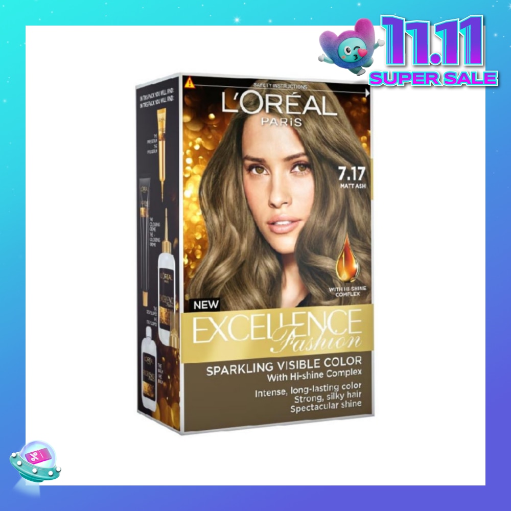 L'OREAL PARIS EXCELLENCE Parisian Fashion #7.17 Matt Ash Hair Colour (Formulated for Dark Asian Hair, No Bleaching Required) 75ml