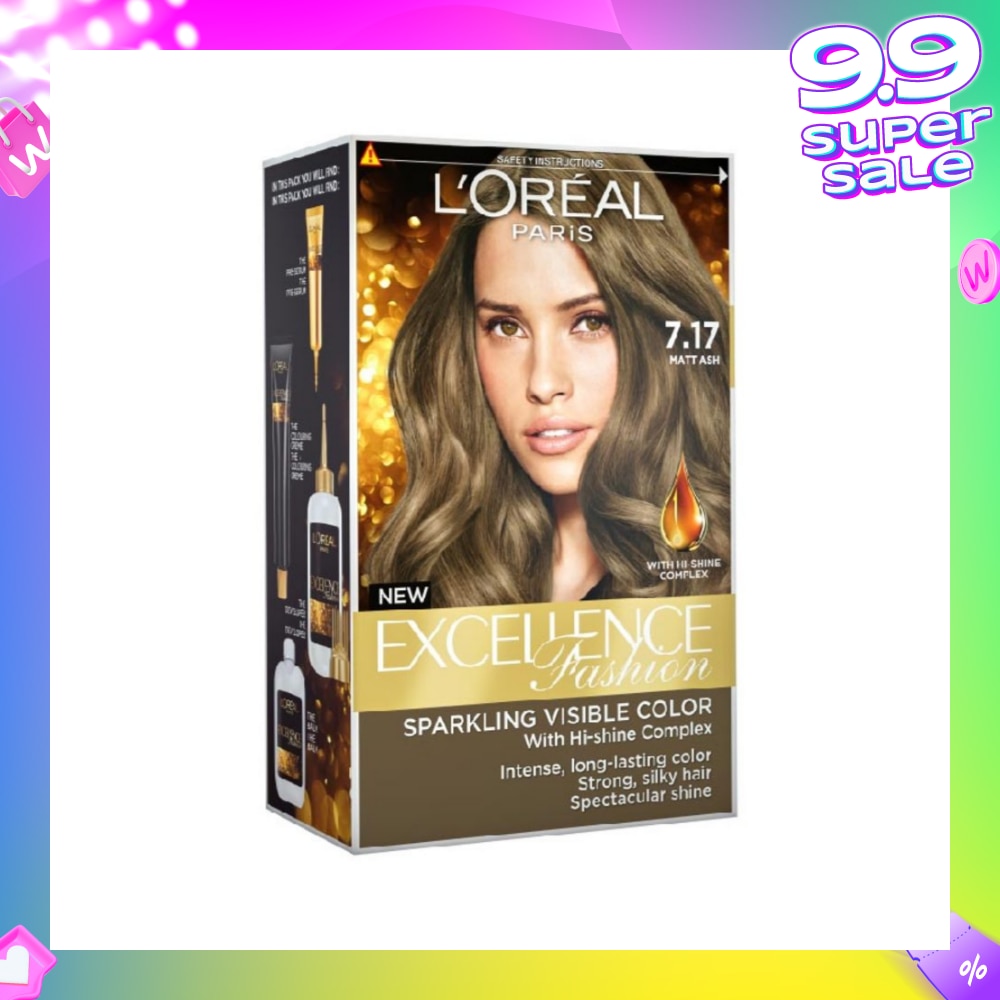 L'OREAL PARIS EXCELLENCE Parisian Fashion #7.17 Matt Ash Hair Colour (Formulated for Dark Asian Hair, No Bleaching Required) 75ml