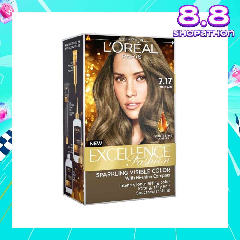 L'OREAL PARIS EXCELLENCE Parisian Fashion #7.17 Matt Ash Hair Colour (Formulated for Dark Asian Hair, No Bleaching Required) 75ml