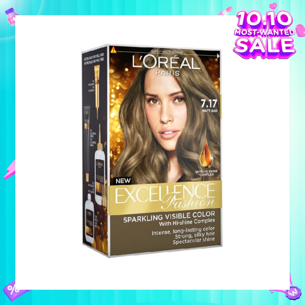 L'OREAL PARIS EXCELLENCE Parisian Fashion #7.17 Matt Ash Hair Colour (Formulated for Dark Asian Hair, No Bleaching Required) 75ml