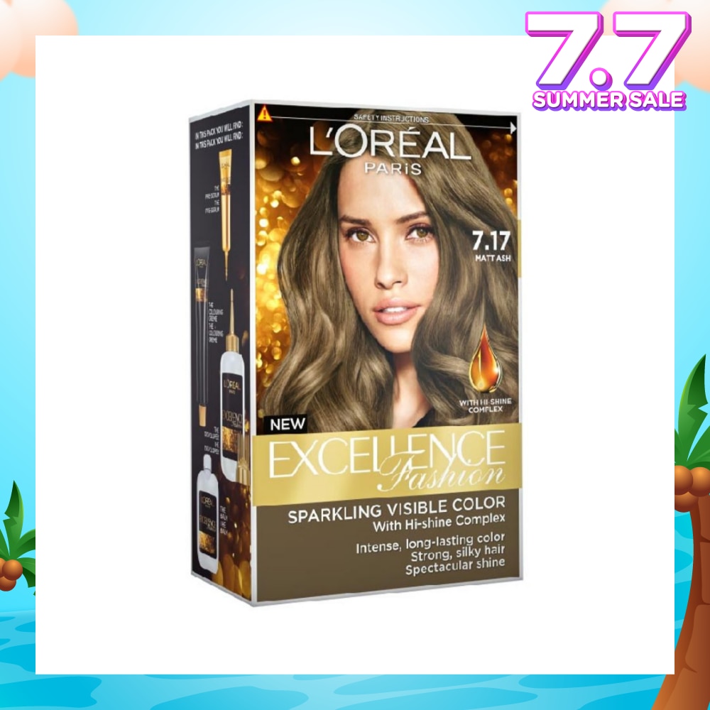 L'OREAL PARIS EXCELLENCE Parisian Fashion #7.17 Matt Ash Hair Colour (Formulated for Dark Asian Hair, No Bleaching Required) 75ml