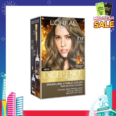 L'OREAL PARIS EXCELLENCE Parisian Fashion #7.17 Matt Ash Hair Colour (Formulated for Dark Asian Hair, No Bleaching Required) 75ml