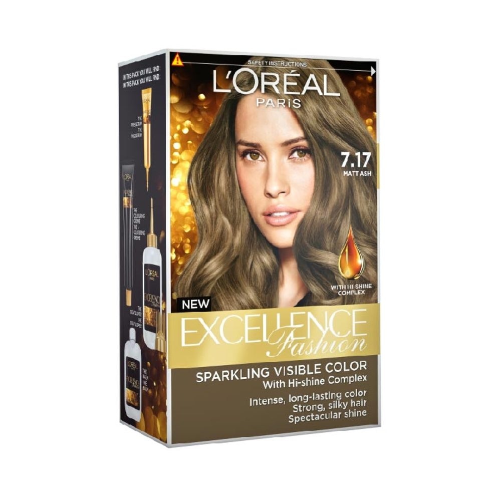 L'OREAL PARIS EXCELLENCE Parisian Fashion #7.17 Matt Ash Hair Colour (Formulated for Dark Asian Hair, No Bleaching Required) 75ml