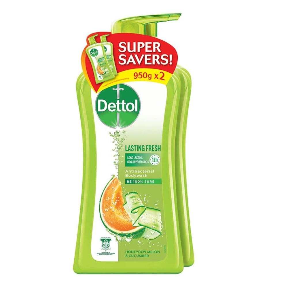 Dettol Lasting Fresh Anti-Bacterial Bodywash 950ml x 2s (Honeydew Melon & Cucumber)