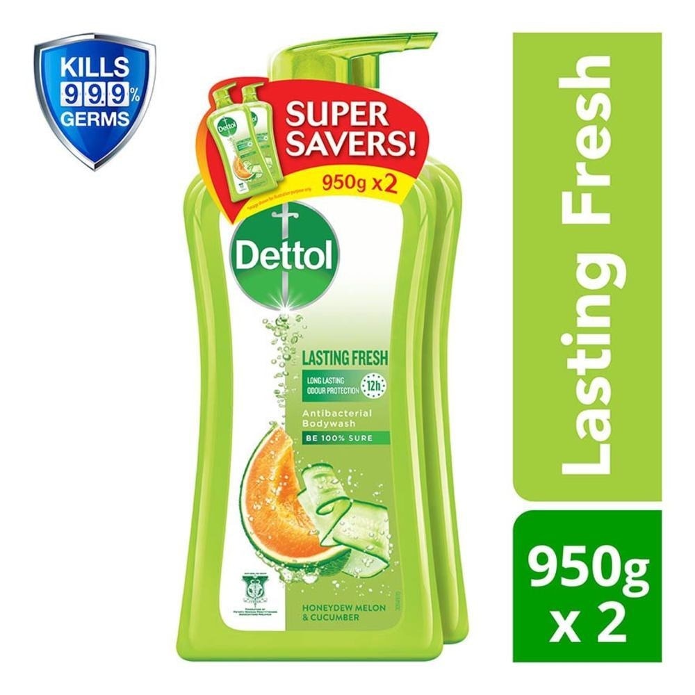 Dettol Lasting Fresh Anti-Bacterial Bodywash 950ml x 2s (Honeydew Melon & Cucumber)