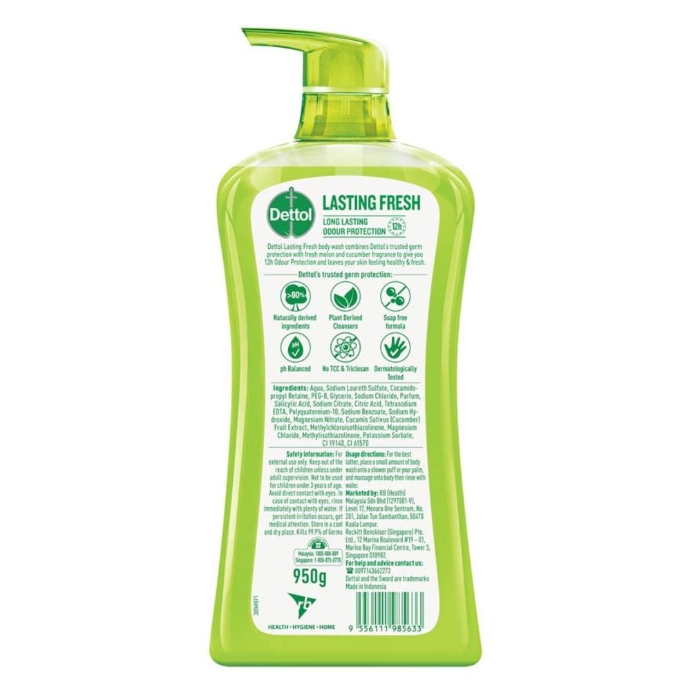 Dettol Lasting Fresh Anti-Bacterial Bodywash 950ml x 2s (Honeydew Melon & Cucumber)