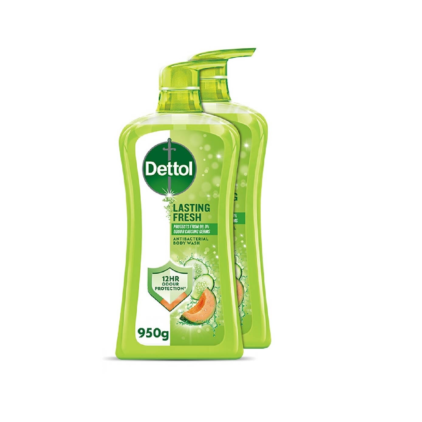 Dettol Lasting Fresh Antibacterial Body Wash Honeydew Melon & Cucumber 950g x 2s