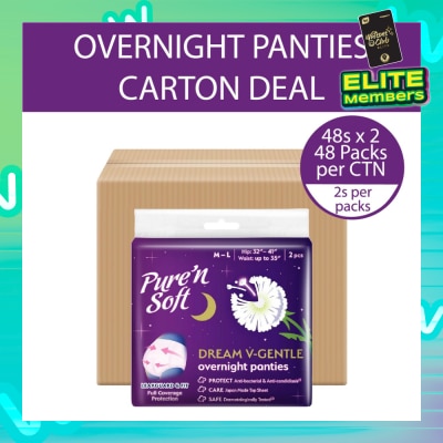 PURE N SOFT Dream V-Gentle Overnight Panties M-L Hips 32" To 41" Waist Up To 35" Carton 48s x 2