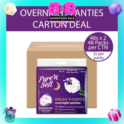 PURE N SOFT - Dream V-Gentle Overnight Panties M-L Hips 32" To 41" Waist Up To 35" Carton 48s x 2