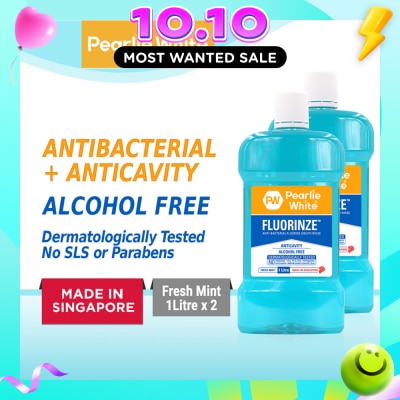 PEARLIE WHITE® Fluorinze Anti Bacterial Fluoride Mouth Rinse Alcohol Free Refreshing Mint Flavour Twinpack 1L image