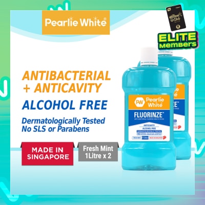 PEARLIE WHITE® Fluorinze Anti Bacterial Fluoride Mouth Rinse Alcohol Free Refreshing Mint Flavour Twinpack 1L