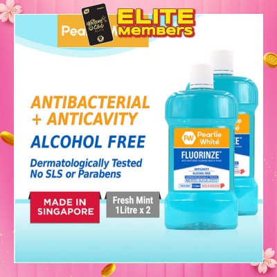 PEARLIE WHITE® Fluorinze Anti Bacterial Fluoride Mouth Rinse Alcohol Free Refreshing Mint Flavour Twinpack 1L