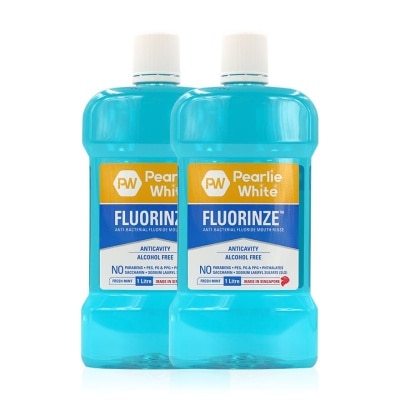 PEARLIE WHITE® Fluorinze Anti Bacterial Fluoride Mouth Rinse Alcohol Free Refreshing Mint Flavour Twinpack 1L