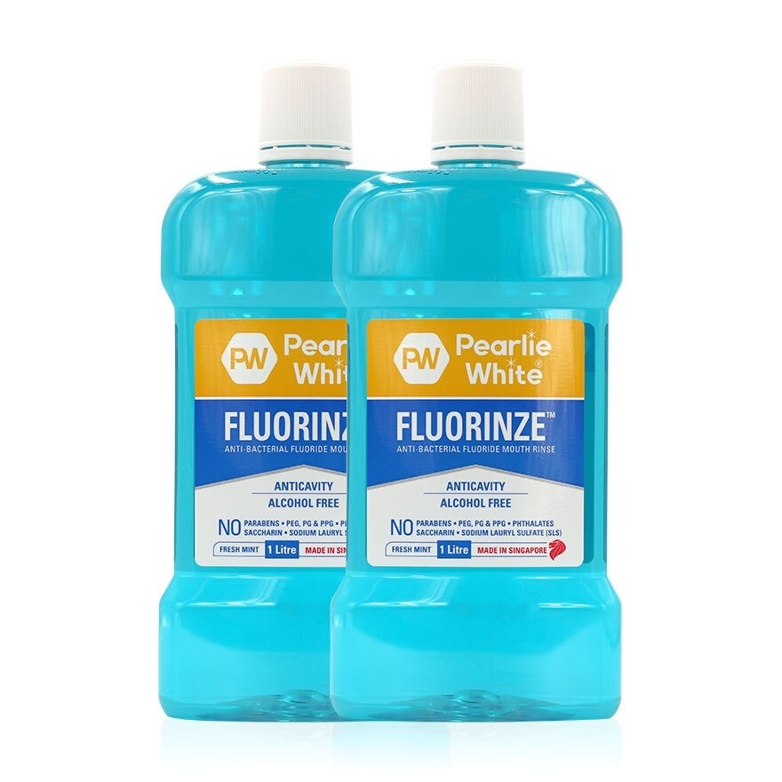 Fluorinze Anti Bacterial Fluoride Mouth Rinse Alcohol Free Refreshing Mint Flavour Twinpack 1L